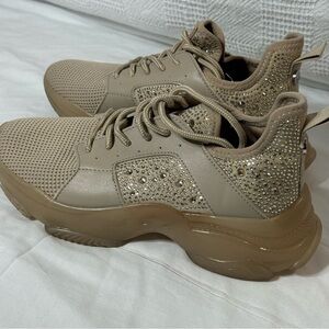Steve Madden Women's Ganzo Sneaker Rhinestones Bling Blush‎ Beige Sz 8 EUC